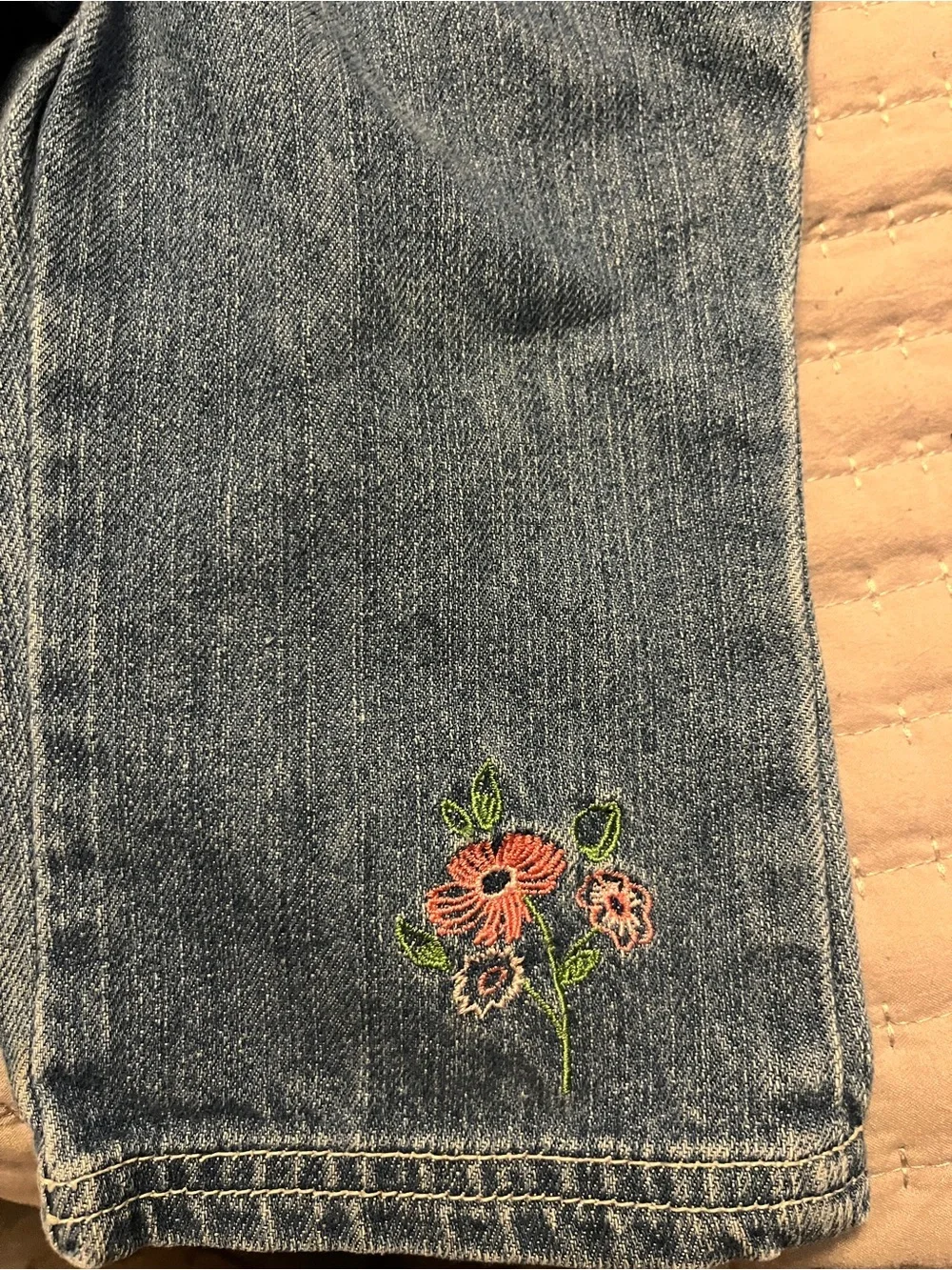 Denim Blue Kids Floral Appliqué Overalls